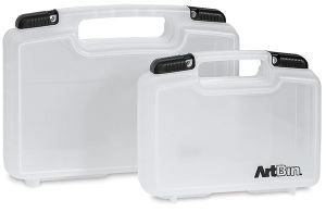 ArtBin Quick-View Carrying Case - 2 sizes of translucent cases shown upright, showing handles