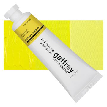 Open in modal - Gaffrey Art Material Standard Body Acrylic Paint - Primary Yellow, 59 ml tube and swatch