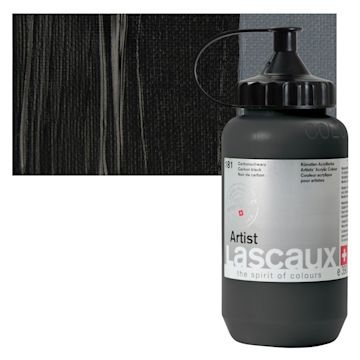 Open in modal - Lascaux Artist Acrylic - Carbon Black, 390 ml Tube and swatch