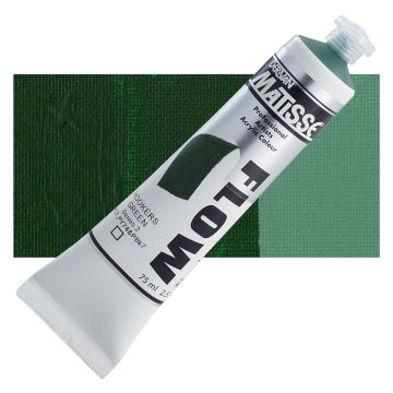 Matisse Flow Acrylic Hookers Green, 75 ml tube and swatch