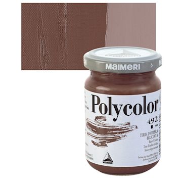 Open in modal - Maimeri Polycolor Vinyl Paint - Burnt Umber, 140 ml jar and swatch