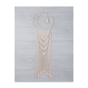 Solid Oak Make-ramé Macramé Wall Hanging Kit - Moon Dreamcatcher (Completed wall hanging)