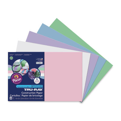 Pacon Tru-Ray Construction Paper - 12" x 18", Assorted Pastel Colors, 50 Sheets (cover sheet and included colored paper)