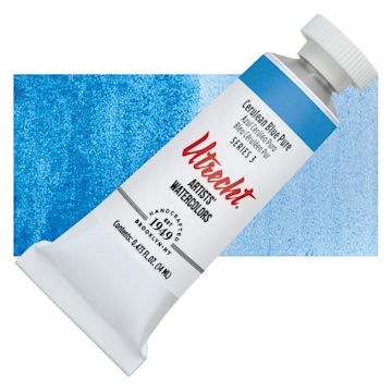 Open in modal - Utrecht Artists' Watercolor Paint - Cerulean Blue, 14 ml tube and swatch