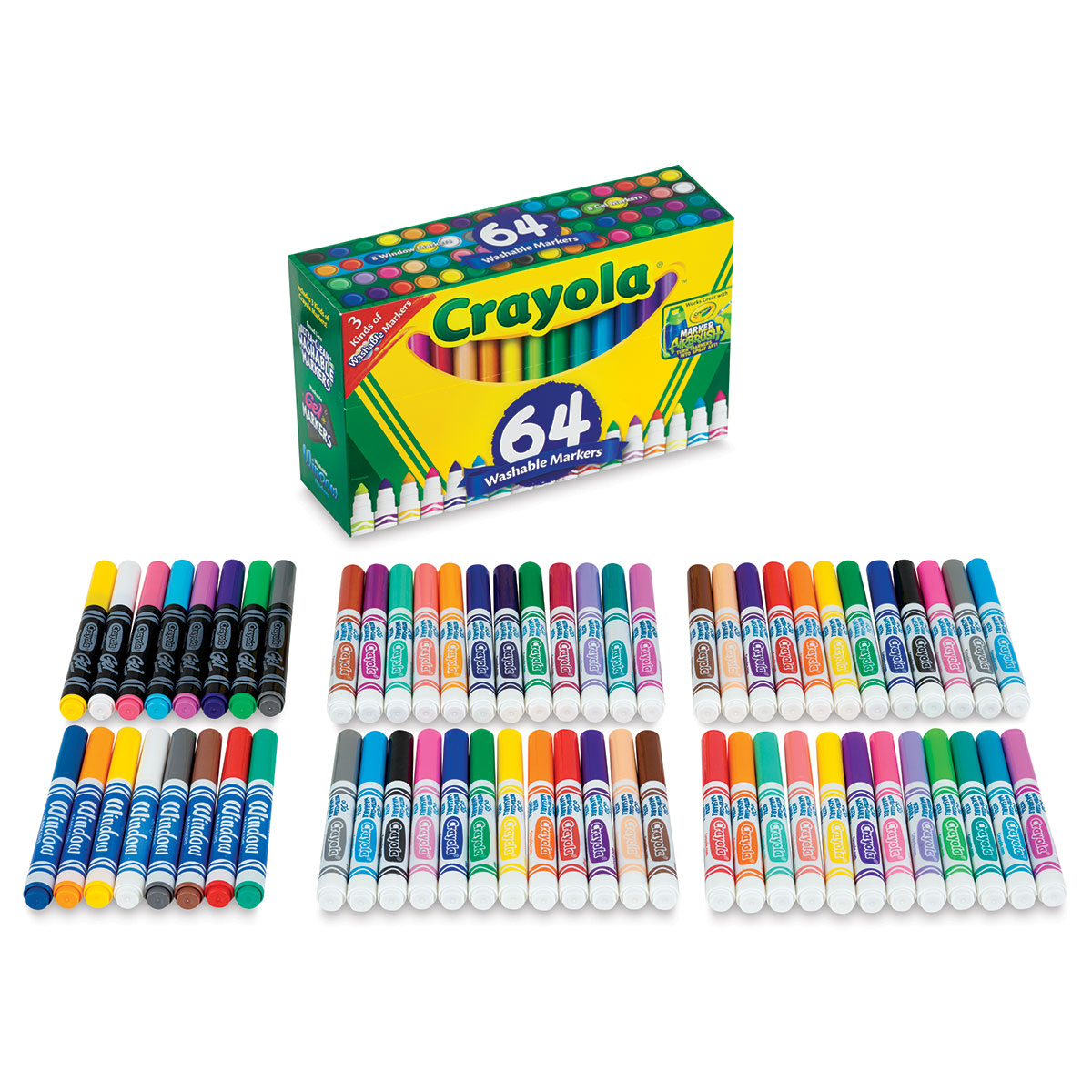 64 Crayola Washable Marker Set, Gift for Kids, Gel Markers Window Markers/CH8/12
