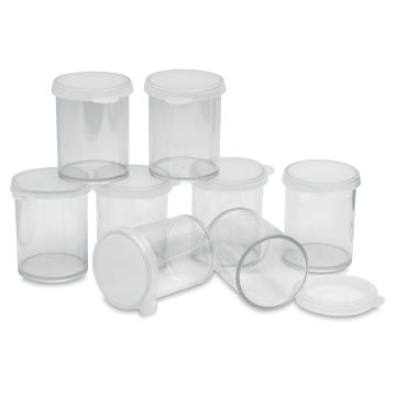 Richeson Clear Plastic Storage Containers - Components of Pack of 8 shown, one with lid off