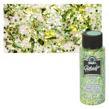 Open in modal - FolkArt Glitterific Acrylic Paint - Green - Bottle and Swatch