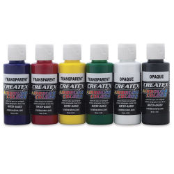 Createx Airbrush Color - 2 oz bottles, Set of 6 Primary Colors 