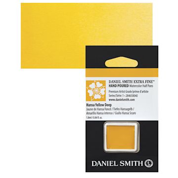 Open in modal - Daniel Smith Extra Fine Watercolor Half Pan - Hansa Yellow Deep and swatch
