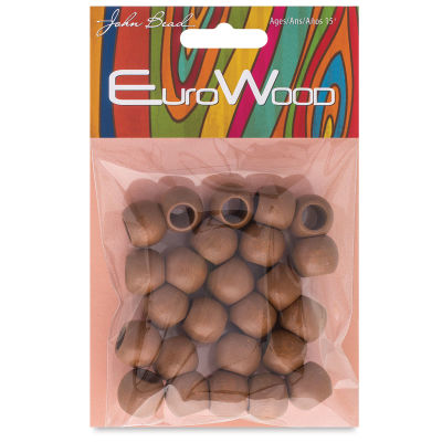 John Bead Euro Wood Beads - Coffee, Round, Large Hole, 14 mm x 11 mm, Pkg of 25
