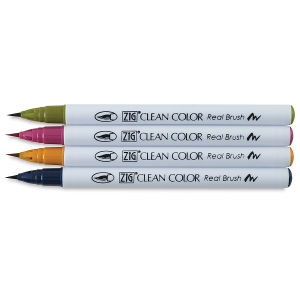 Kuretake Zig Clean Color Real Brush Pen Set - Deep Colors, Set of 4 (set contents)