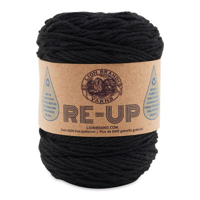 Lion Brand Re-Up Yarn  - Packaged skein of Black color shown
