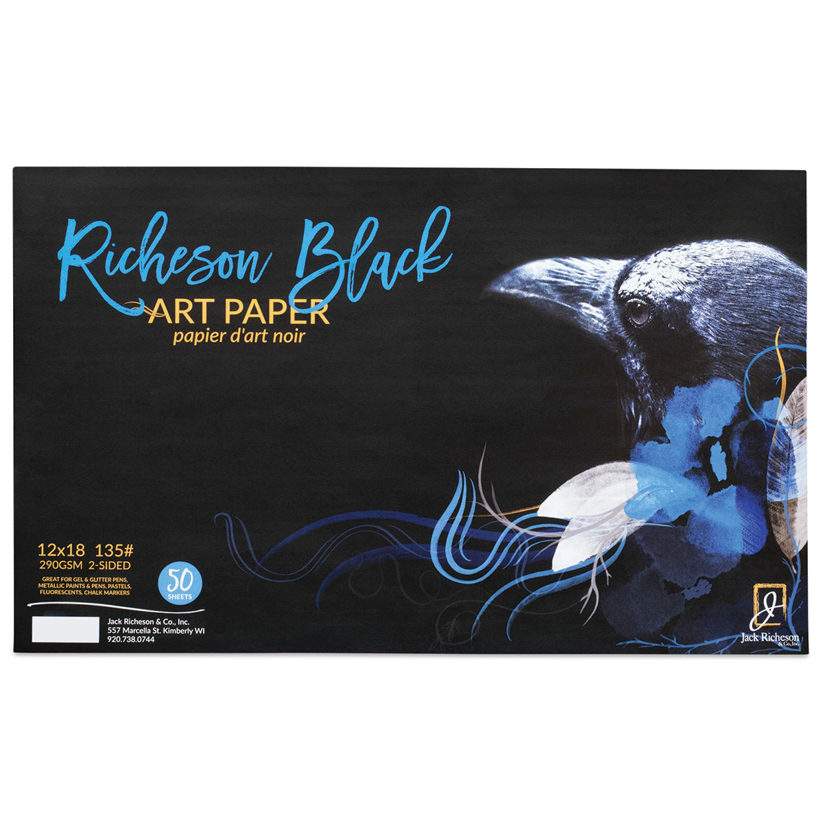 Jack Richeson Black Watercolor 50 Sheets Paper, 135 lbs - 12 x 18 in.