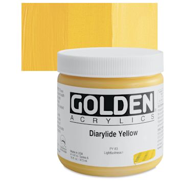 Open in modal - Golden Heavy Body Artist Acrylic - Diarylide Yellow, 16 oz Jar and swatch