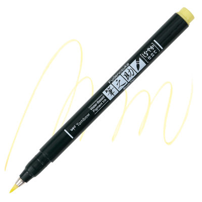 Tombow Fudenosuke Brush Pen - Pale Yellow Pastel, Soft Tip (swatch and marker)