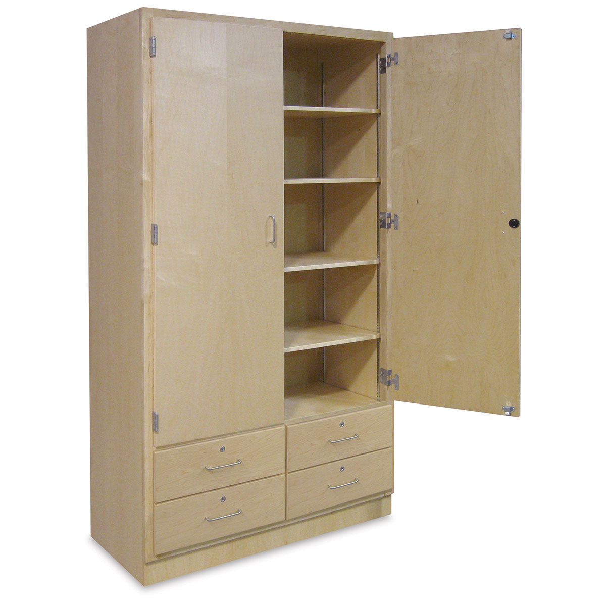 Wooden Cabinet, Wood Wardrobes with 1 Door and 4 Open Shelves