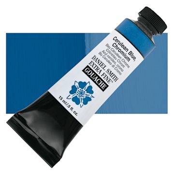 Open in modal - Daniel Smith Extra Fine Gouache - Cerulean Blue Chromium, 15 ml tube and swatch
