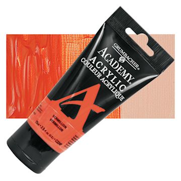 Open in modal - Grumbacher Academy Acrylic - Vermillion, 75 ml tube and swatch