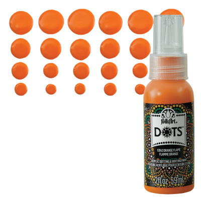 FolkArt Dots Acrylic Paint - Orange Flame, Swatch with bottle