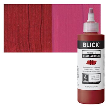 Open in modal - Blick Artists’ Fluid Acrylic - Quinacridone Crimson, 200 ml bottle and swatch