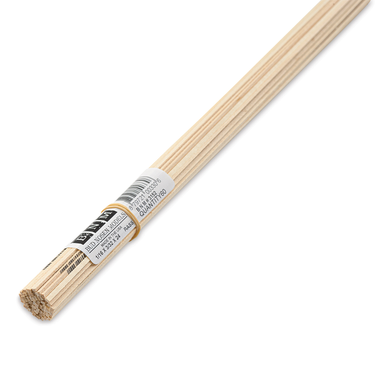 Bud Nosen Basswood Sticks - 1/8 inch x 3/4 inch x 24 inch, 12 Sticks