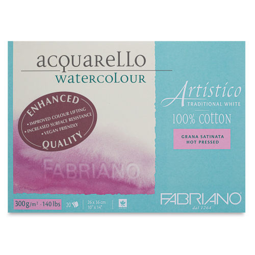 Fabriano Artistico Watercolor Block - 10x14 Vegan Extra White, 140lb Cold  Press (20 Sheets)