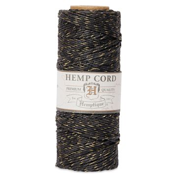 Open in modal - Hemptique Hemp Cord Spool - Black & Gold, 1 mm x 205 ft