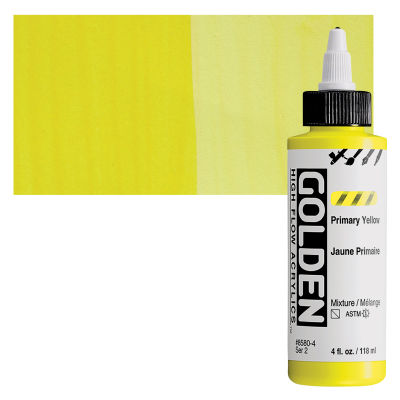Golden High Flow Acrylics - Primary Yellow, 4 oz bottle with swatch