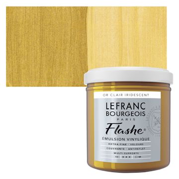 Open in modal - Lefranc & Bourgeois Flashe Vinyl Paint - Iridescent Light Gold, 125 ml jar and swatch