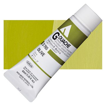 Open in modal - Holbein Acrylic Gouache - Olive, 40 ml tube and swatch
