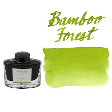 Open in modal - Pilot Iroshizuku Fountain Pen Ink - Bamboo Forest, swatch and bottle
