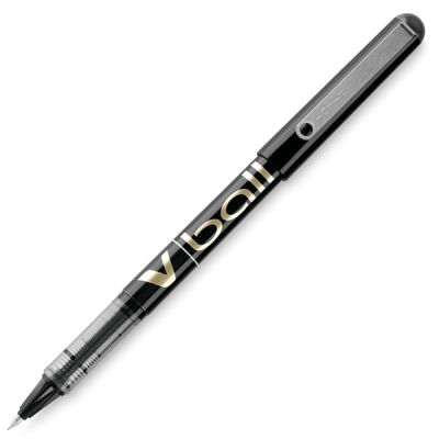 Pilot V-Ball Liquid Ink Roller Pen - Black pen shown uncapped and at angle