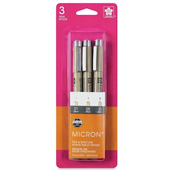 Open in modal - Sakura Pigma Micron Pens - Set of 3, Cool Gray, Fine and Bold Sizes