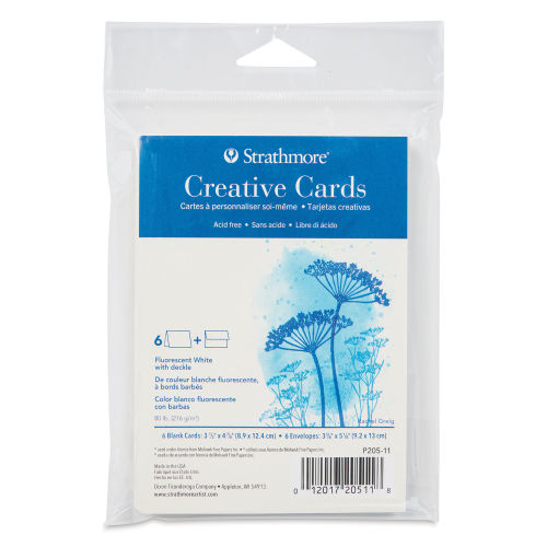 Strathmore Creative Cards and Envelopes - Announcement Size, Fluorescent  White with Deckle, Pkg of 6