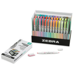 Zebra Mildliner Pens Complete Collection - Set of 50 (box open showing contents with stand in box)