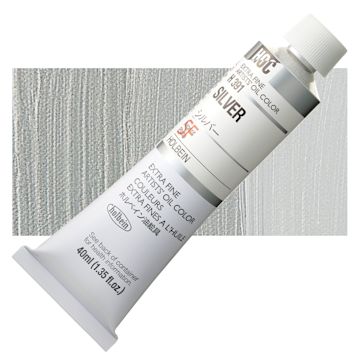 Open in modal - Holbein Artists' Oil Color - Silver, 40 ml tube and swatch