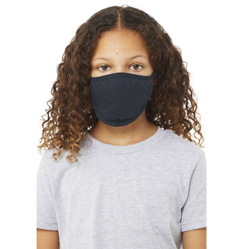 Bella Canvas Kids Reusable Face Mask - Navy, Package of 5, Shown in use.