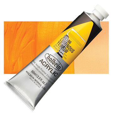 Open in modal - Holbein Heavy Body Artist Acrylic Paint - Luminous Yellow, 60 ml tube and swatch