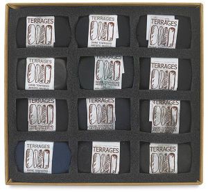 Townsend Terrages Pastel Set of 12 Dark Colors shown in cushioned open box