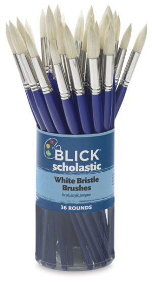 Scholastic White Bristle Brushes - Round Canister of 36