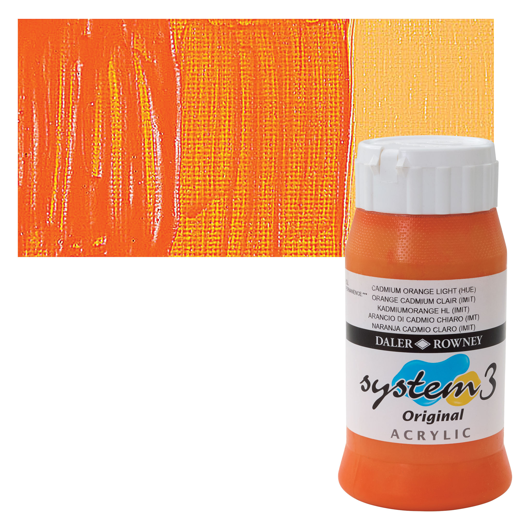 Daler Rowney : System 3 Acrylic Paint : 500ml : Cadmium Orange Light Hue