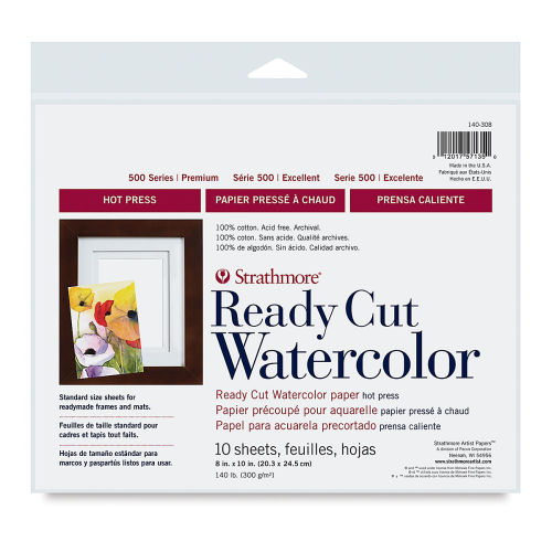 Strathmore Ready Cut Watercolor Paper, Hot Press, 8 x 10 Inches, 10 Sheets