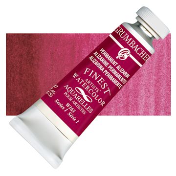 Open in modal - Grumbacher Finest Artists' Watercolor - Permanent Alizarin, 14 ml tube and swatch