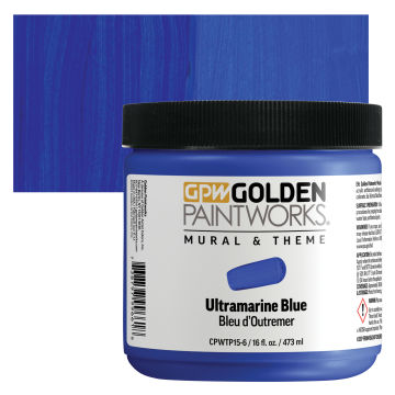Golden Paintworks Mural and Theme Acrylic Paint - Ultramarine Blue, Jar and Swatch