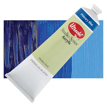 Open in modal - Utrecht Studio Series Acrylic Paint - Primary Blue, 237 ml tube and swatch