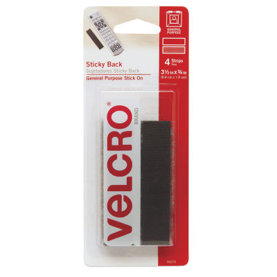 Velcro Brand Sticky Back Fasteners - Front of package of 3/4" x 3.5" Black Tape shown
