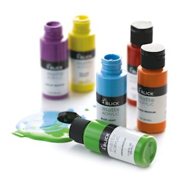 Open in modal - Blick Matte Acrylic Paints and Sets, bottles with caps off