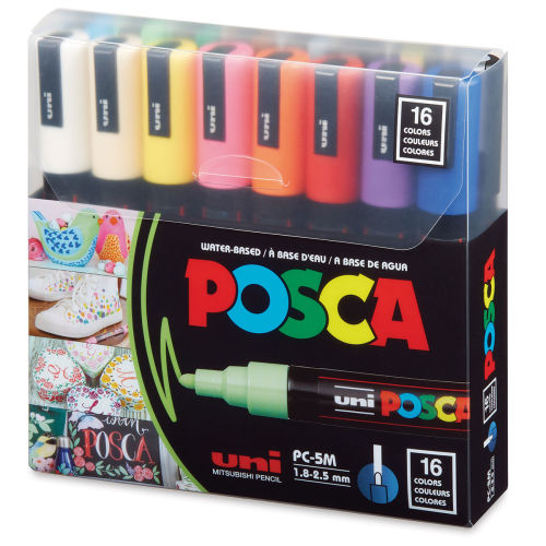 Posca Paint Marker Basic Colors Set of 16, Fine Tip