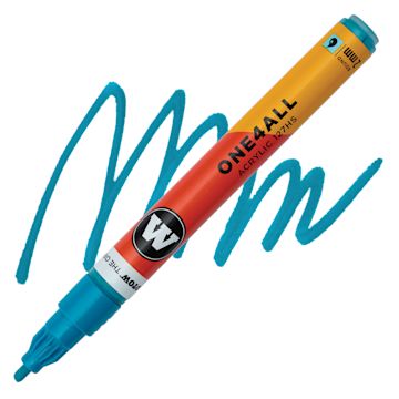 Open in modal - Molotow One4All Acrylic Marker - 2 mm Tip, Aqua, Bullet Tip, swatch and marker