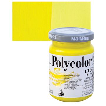 Open in modal - Maimeri Polycolor Vinyl Paint - Primary Yellow, 140 ml Jar and swatch